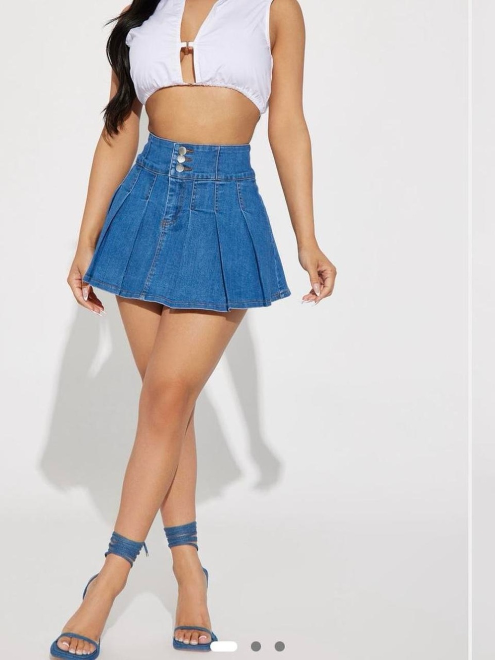 Fashion Nova Blue Denim Pleated Mini Skirt